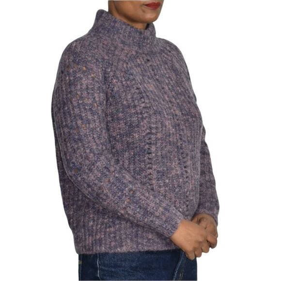 Madewell Pointelle Sweater Purple Mock Neck Cable Knit Pullover Chunky Boxy XS - Picture 10 of 12